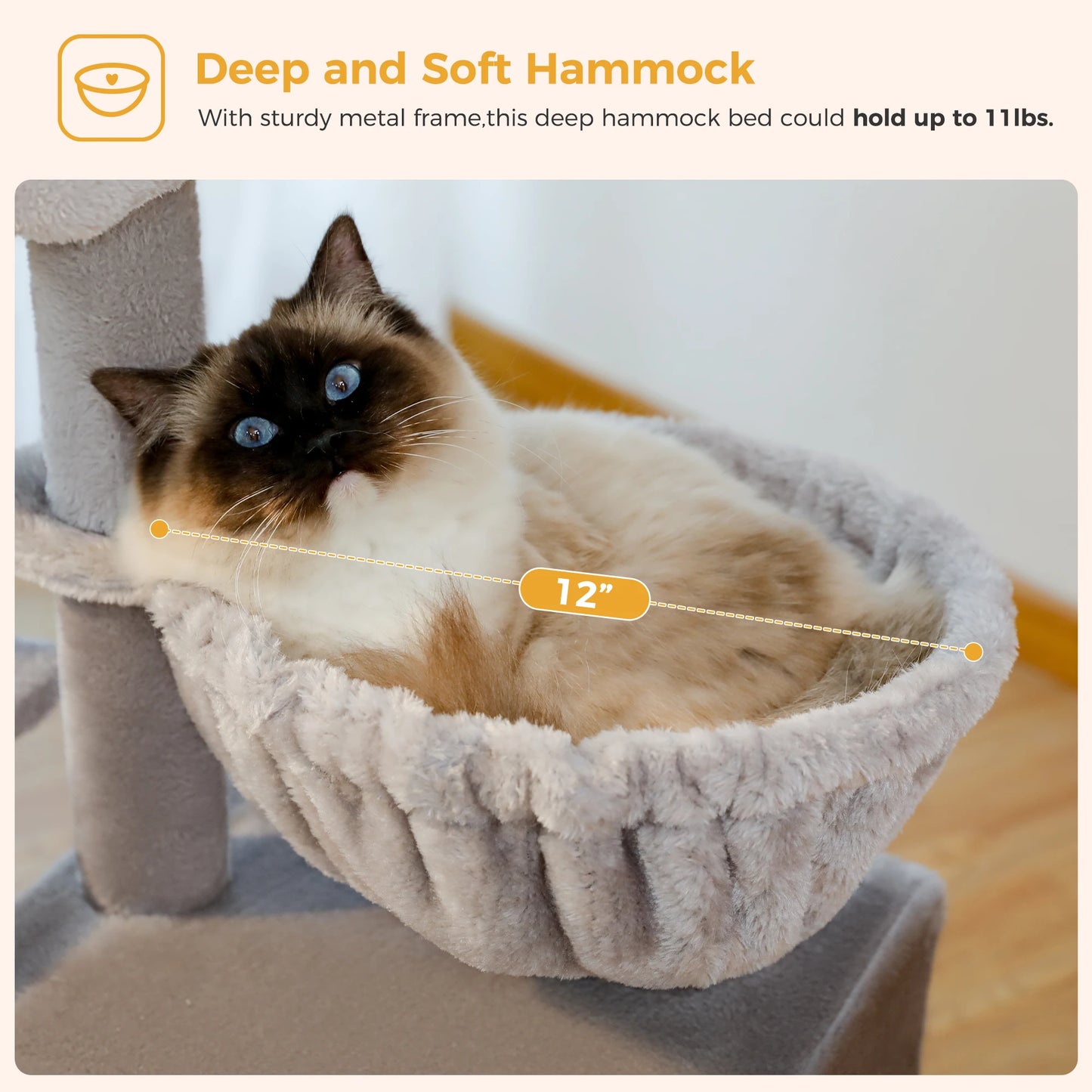 Gray Indoor Cat Activity Tree & Tower – Big Hammock, Removable Top Perch & Sisal Scratching Posts (2 Styles)