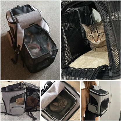 Breathable Pet Carrier Backpack – Foldable Expandable Travel Bag for Cats & Small Dogs