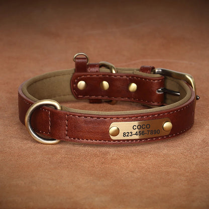 Personalized PU Leather Dog Collar with Engraved ID Nameplate – Anti-Lost, Adjustable for Small, Medium & Large Dogs