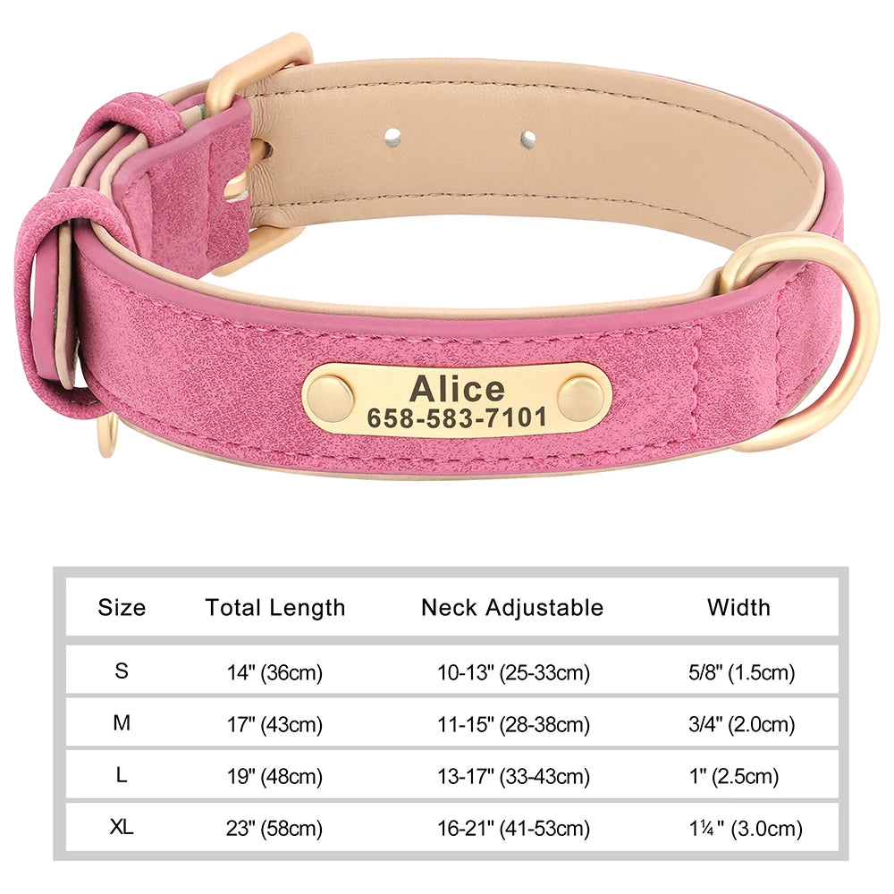 Personalized PU Leather Dog Collar with Engraved ID Nameplate – Anti-Lost, Adjustable for Small, Medium & Large Dogs