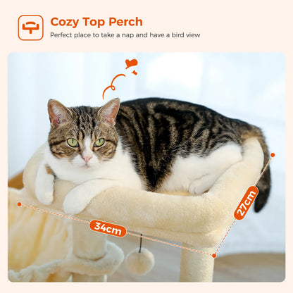Gray Indoor Cat Activity Tree & Tower – Big Hammock, Removable Top Perch & Sisal Scratching Posts (2 Styles)