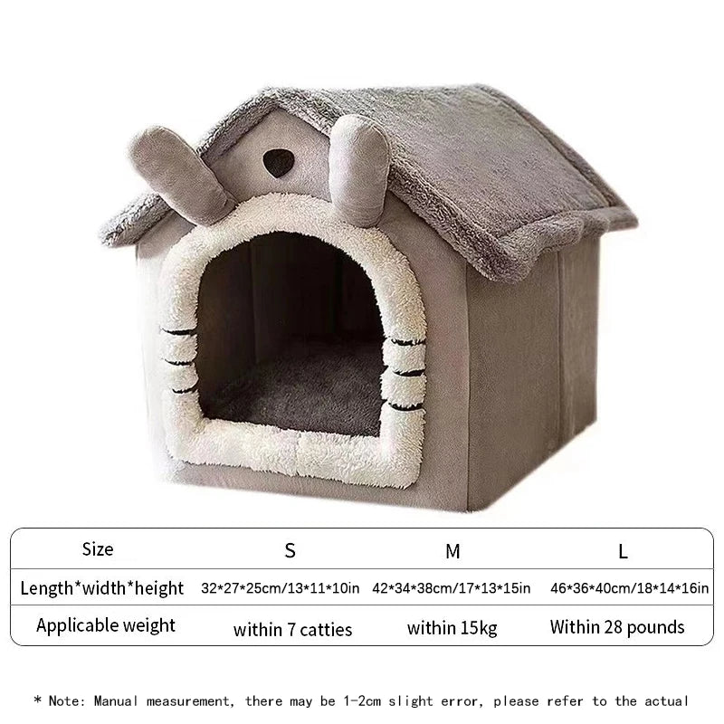 Indoor Warm Dog House & Soft Pet Bed Tent – Removable Cushion Kennel for Small, Medium & Large Pets