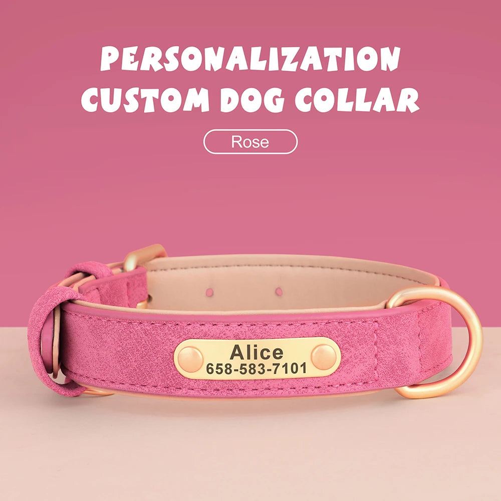 Personalized PU Leather Dog Collar with Engraved ID Nameplate – Anti-Lost, Adjustable for Small, Medium & Large Dogs