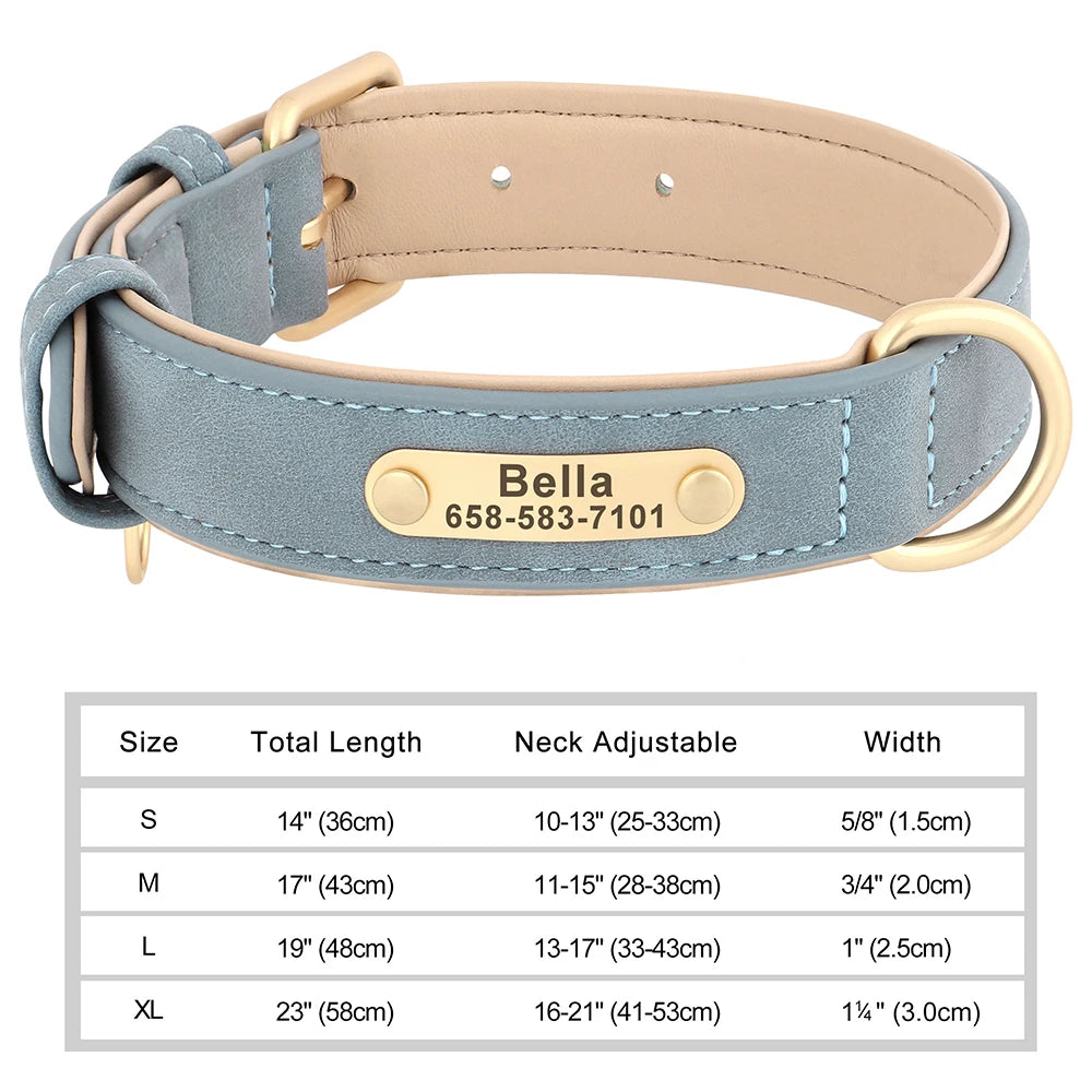 Personalized PU Leather Dog Collar with Engraved ID Nameplate – Anti-Lost, Adjustable for Small, Medium & Large Dogs