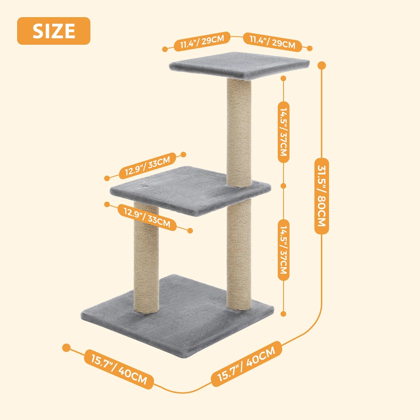 Gray Indoor Cat Activity Tree & Tower – Big Hammock, Removable Top Perch & Sisal Scratching Posts (2 Styles)