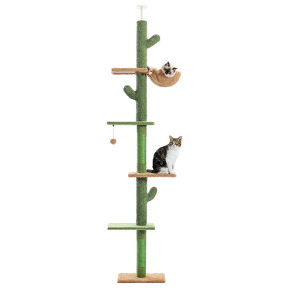 Adjustable 5-Tier Floor-to-Ceiling Cactus Cat Tower – Sisal Scratching Posts, Hammock & Dangling Ball