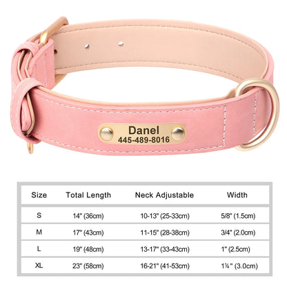 Personalized PU Leather Dog Collar with Engraved ID Nameplate – Anti-Lost, Adjustable for Small, Medium & Large Dogs