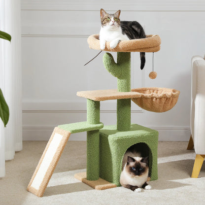 Gray Indoor Cat Activity Tree & Tower – Big Hammock, Removable Top Perch & Sisal Scratching Posts (2 Styles)