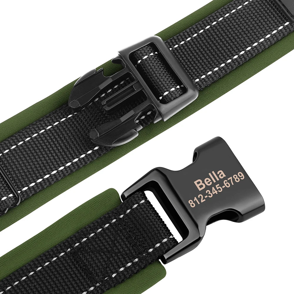 Reflective Personalized Nylon Dog Collar with Engraved ID Tag – Soft Padded, Adjustable for Small to Large Breeds
