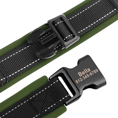 Reflective Personalized Nylon Dog Collar with Engraved ID Tag – Soft Padded, Adjustable for Small to Large Breeds